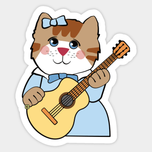 Musical Girl Cat Playing Guitar Sticker